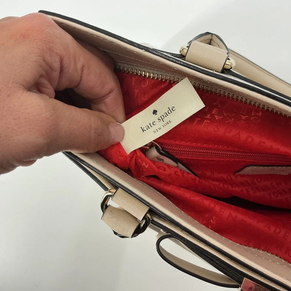 Kate‎ Spade Bow Tote Beige Saffiano Leather Bag Salmon Interior Large